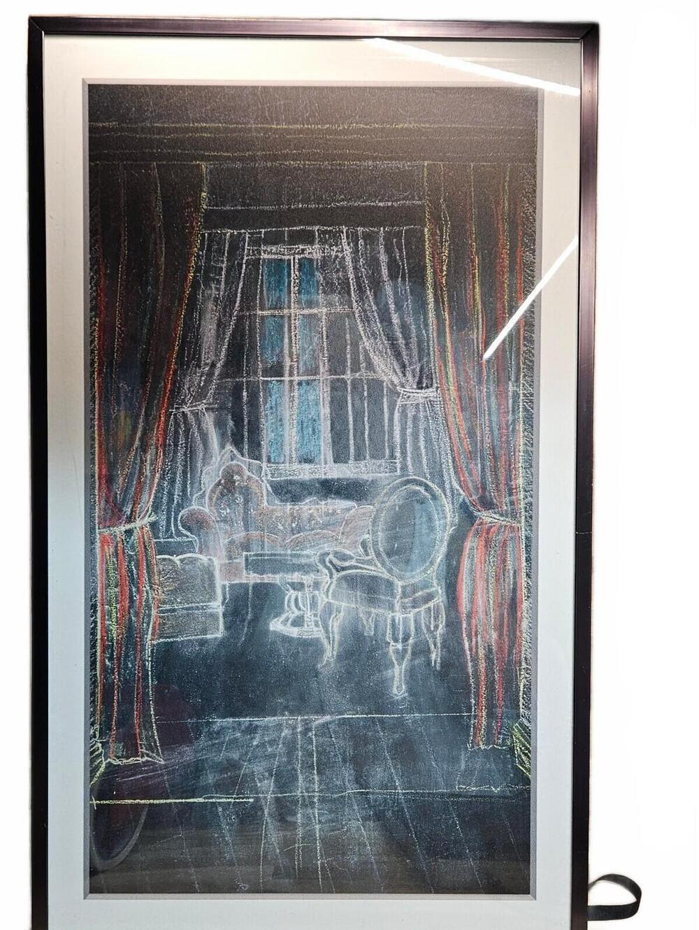 Framed Gothic Victorian Interior Sketch Print Haunted House Decor Halloween